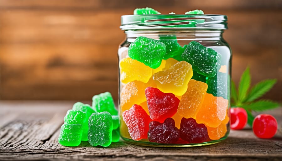 THC gummies stored in a jar to preserve freshness and potency