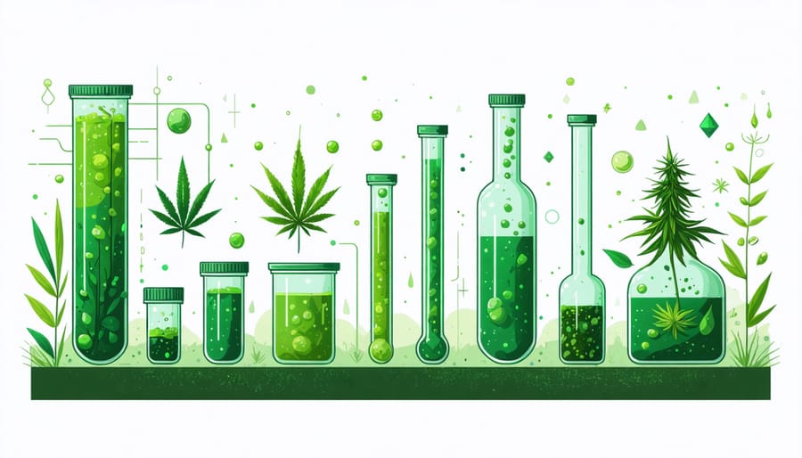 Diagrams showing the steps in extracting cannabinoids from cannabis plants